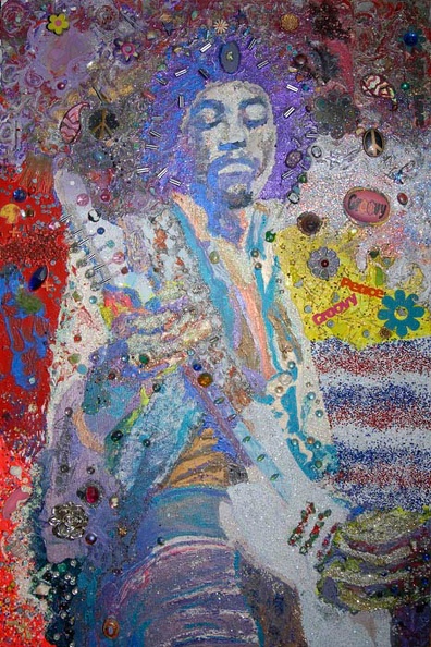 Painting of Jimi Hendrix done using all types of beads and paints and pot.
The title of this painting is Purple Haze. portraits_08.jpg