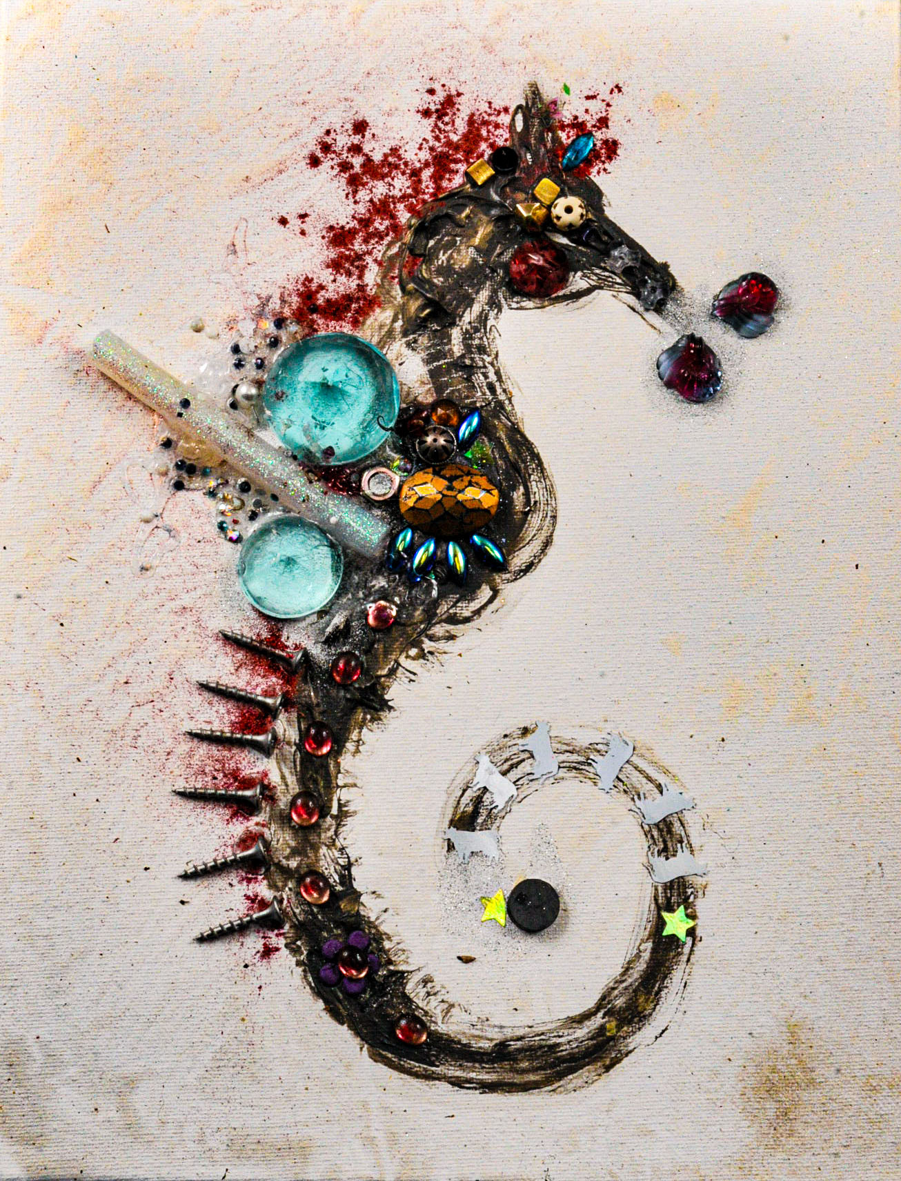 Seahorse With Red Metal Powder