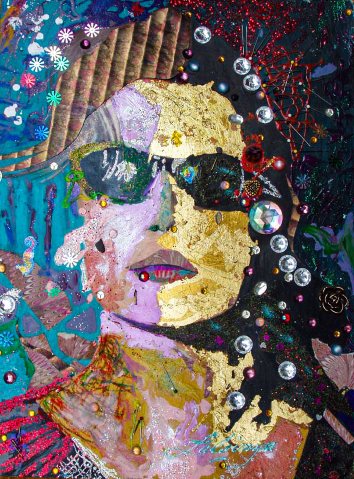 Girl With Sunglasses Glizzaic with Faux Gold Leaf