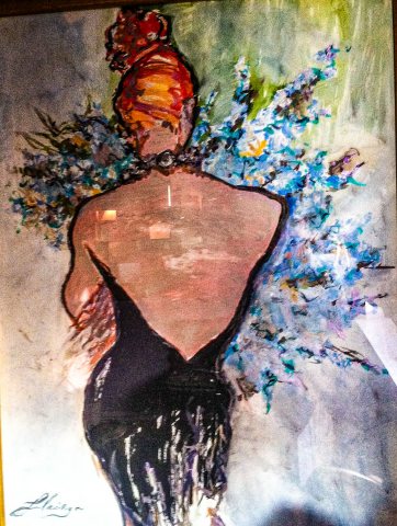 Woman with Open Back Dress and Flowers