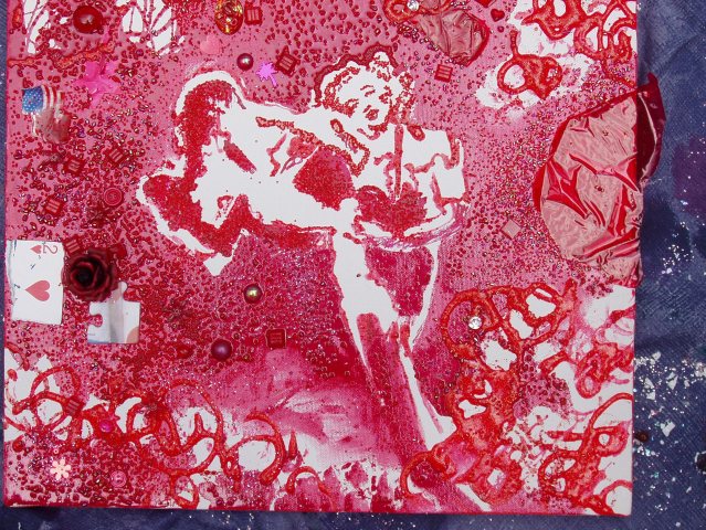 Little Red Marilyn/ Red beads and paints/ sold